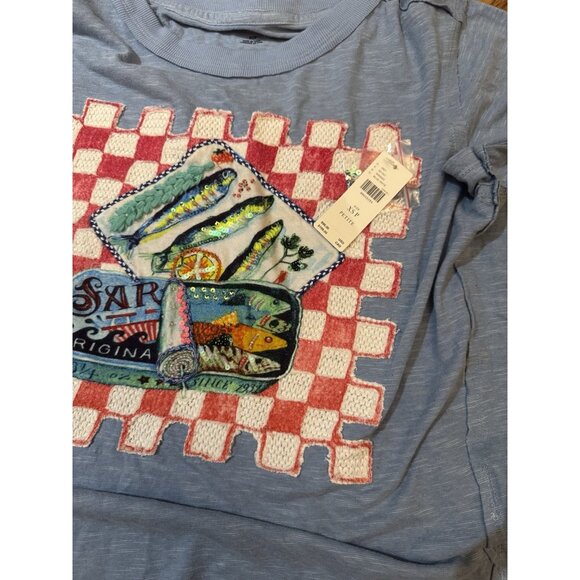 NWT Size XSP - Anthropologie Linen Blend Sardine Embroidered Tee (NWT US$ 98) - Picture 5 of 15